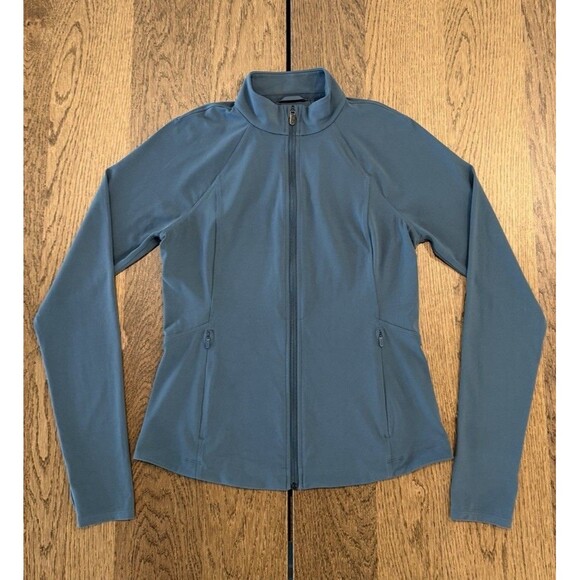 Athleta Salutation Jacket Women’s Size M Skylark Blue Zip Pockets Thumbholes - Picture 1 of 12